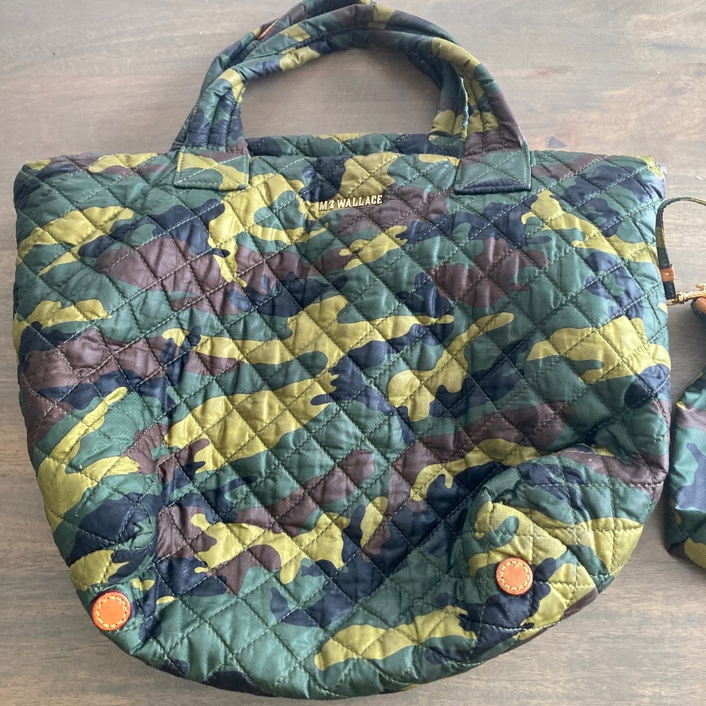 MZ Wallace camo tote bag and pouch